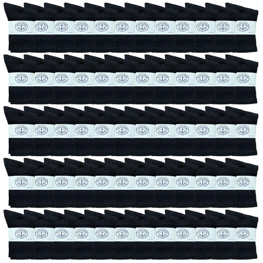 60 Pairs Of Yacht & Smith Wholesale Kids Crew Socks, Childrens Cotton Casual Crew Socks Size 6-8 (Black)