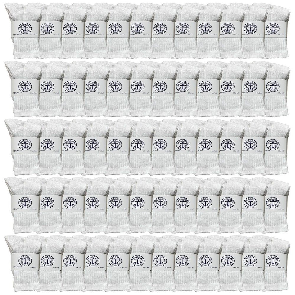 60 Pairs Of Yacht & Smith Wholesale Kids Crew Socks, Childrens Cotton Casual Crew Socks Size 6-8 (White)