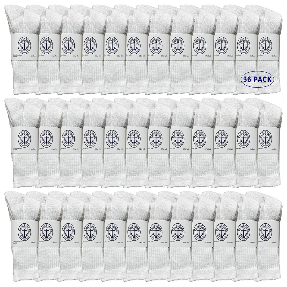 36 Pairs Of Yacht & Smith Wholesale Kids Crew Socks, Childrens Cotton Casual Crew Socks Size 6-8 (White)