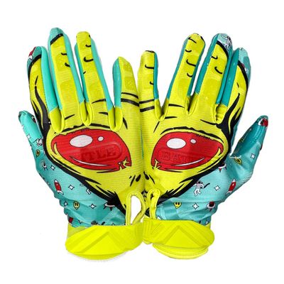 Battle Sports Yellow Alien Cloaked Wide Receiver Football Gloves, Ultra-Tack Sticky & Grip Gloves, No Slip - Adult Large