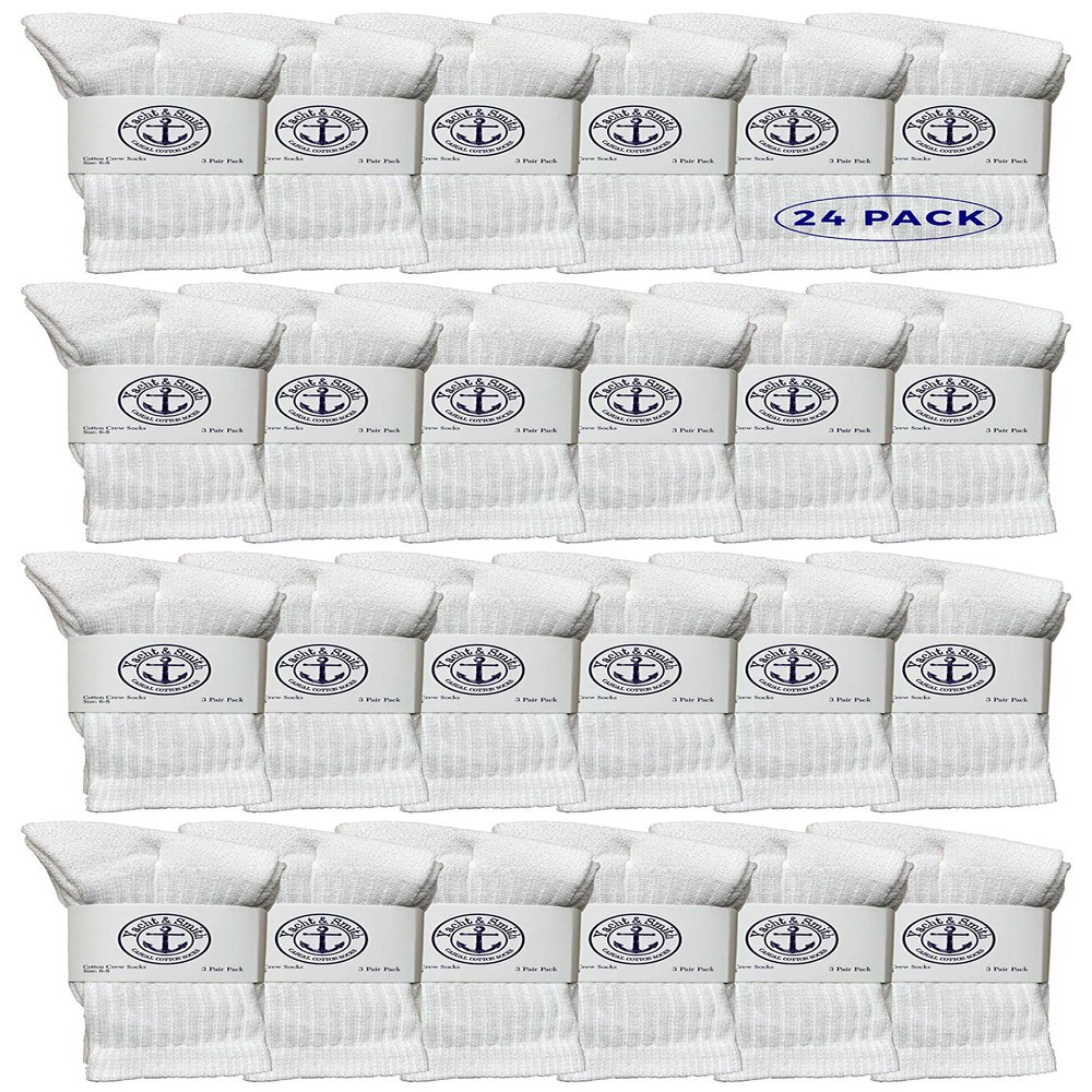 24 Pairs Of Yacht & Smith Wholesale Kids Crew Socks, Childrens Cotton Casual Crew Socks Size 6-8 (White)