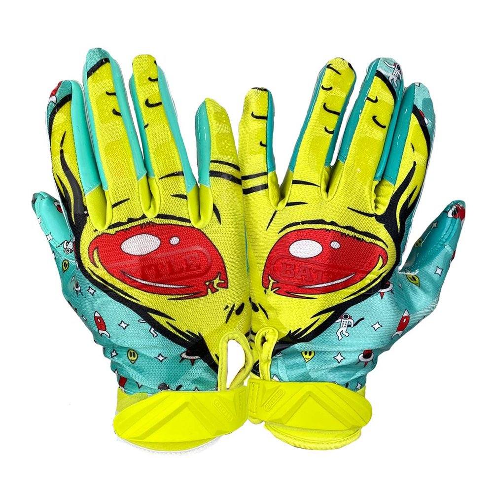 Battle Sports Yellow Alien Cloaked Wide Receiver Football Gloves, Ultra-Tack Sticky & Grip Gloves, No Slip - Adult X-Large