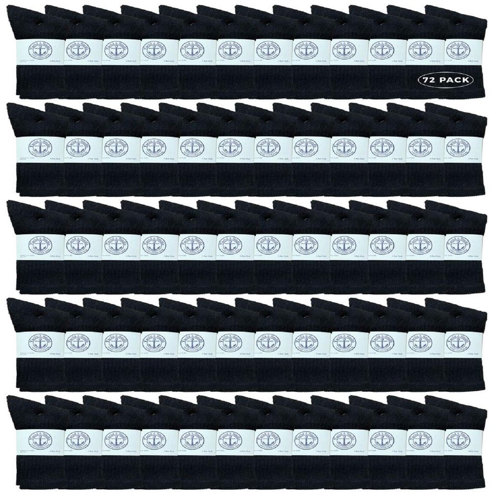 72 Pairs Of Yacht & Smith Wholesale Kids Crew Socks, Childrens Cotton Casual Crew Socks Size 6-8 (Black)