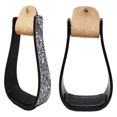 Challenger 5" Wide Western Black Engraved Aluminum Horse Stirrups 51177