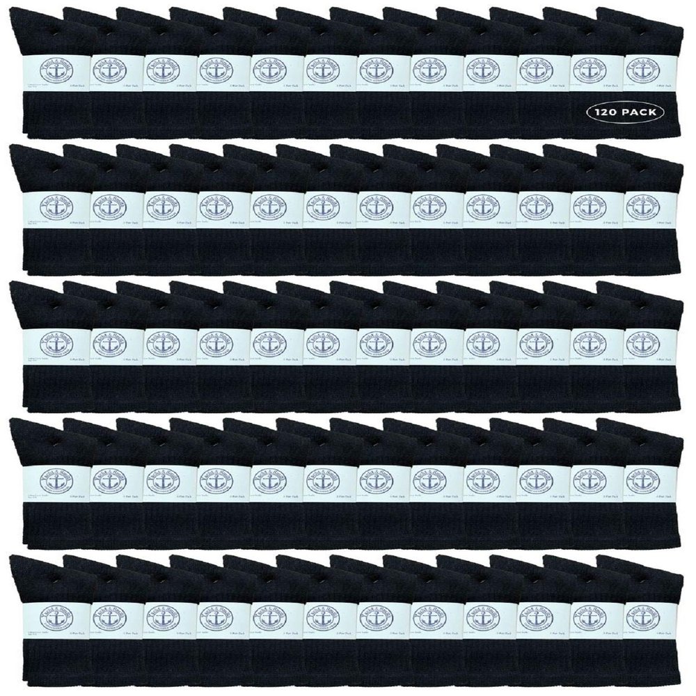 120 Pairs Of Yacht & Smith Wholesale Kids Crew Socks, Childrens Cotton Casual Crew Socks Size 6-8 (Black)