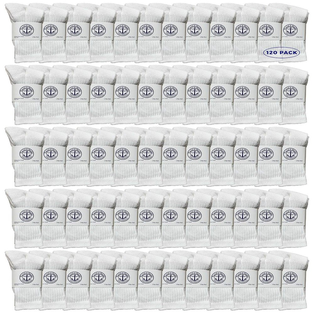 120 Pairs Of Yacht & Smith Wholesale Kids Crew Socks, Childrens Cotton Casual Crew Socks Size 6-8 (White)
