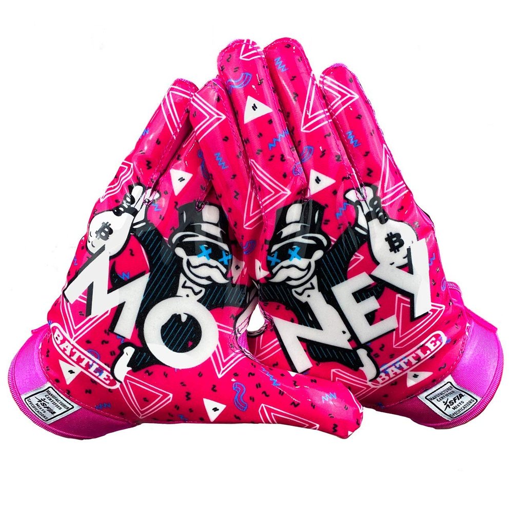 Battle Sports MM 1.0 Pink Wide Receiver Football Gloves, Ultra Stick Adult & Youth Gloves - Adult X-Large, Pink