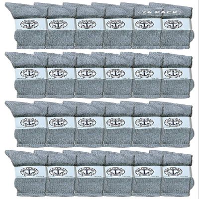 24 Pairs Of Yacht & Smith Wholesale Kids Crew Socks, Childrens Cotton Casual Crew Socks Size 4-6 (Gray)