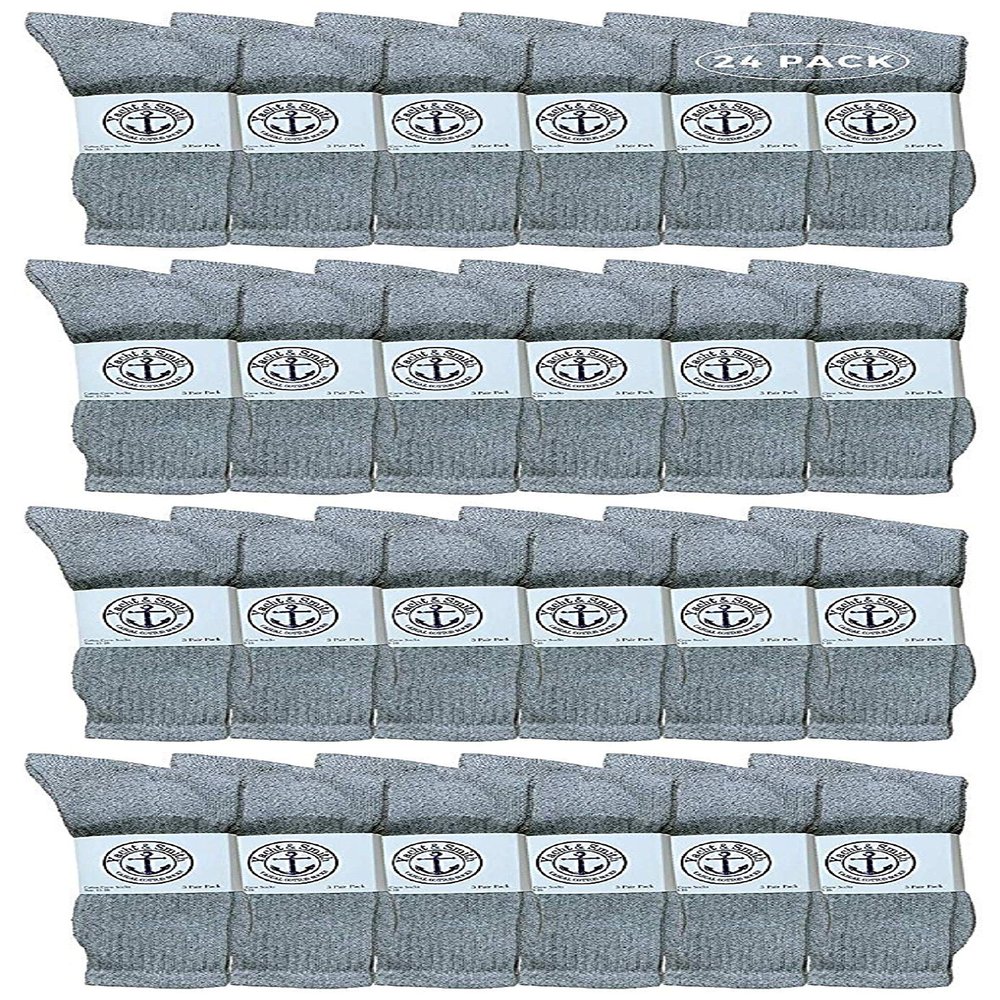 24 Pairs Of Yacht & Smith Wholesale Kids Crew Socks, Childrens Cotton Casual Crew Socks Size 4-6 (Gray)