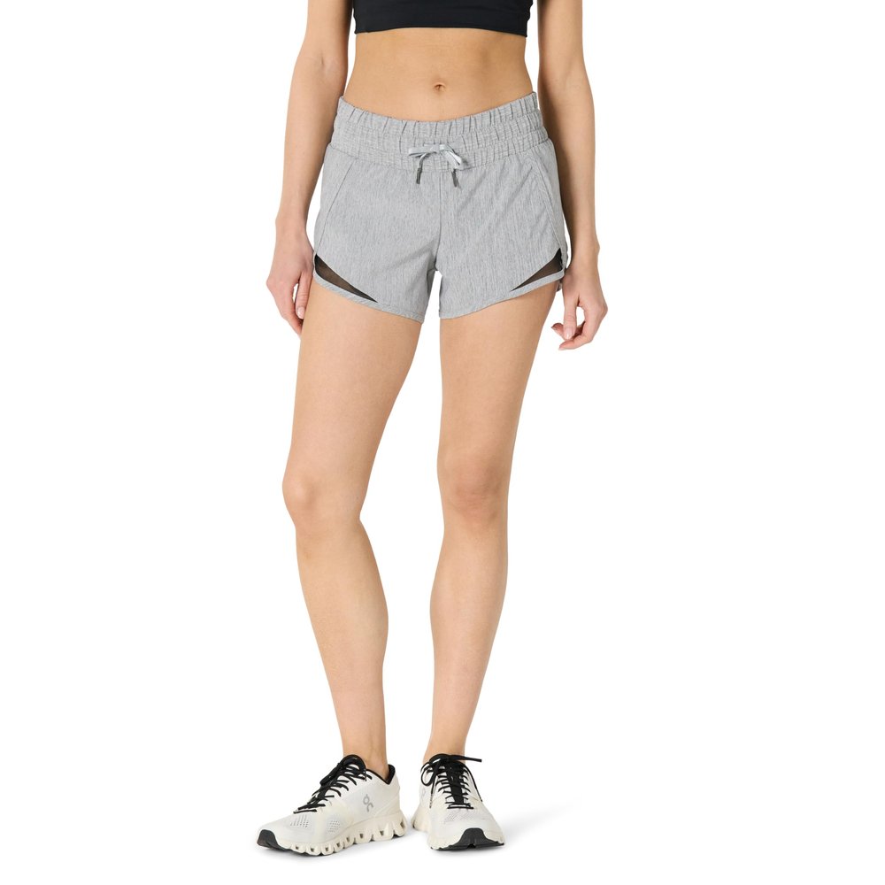 Amazon Essentials Women's Regular-Fit Athletic Ruched Waistband Woven Running Shorts with Zip Pocket, Medium Grey Heather, Small