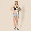 Amazon Essentials Women's Regular-Fit Athletic Ruched Waistband Woven Running Shorts with Zip Pocket, Medium Grey Heather, Small view 3