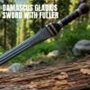 SANZ 26-Inch Damascus Gladius Sword with Fuller  Hand-Forged Roman Gladiator Sword Real with Grooved Wood Handle, Brass Spacers & Leather Sheath for Display & Collectors view 4