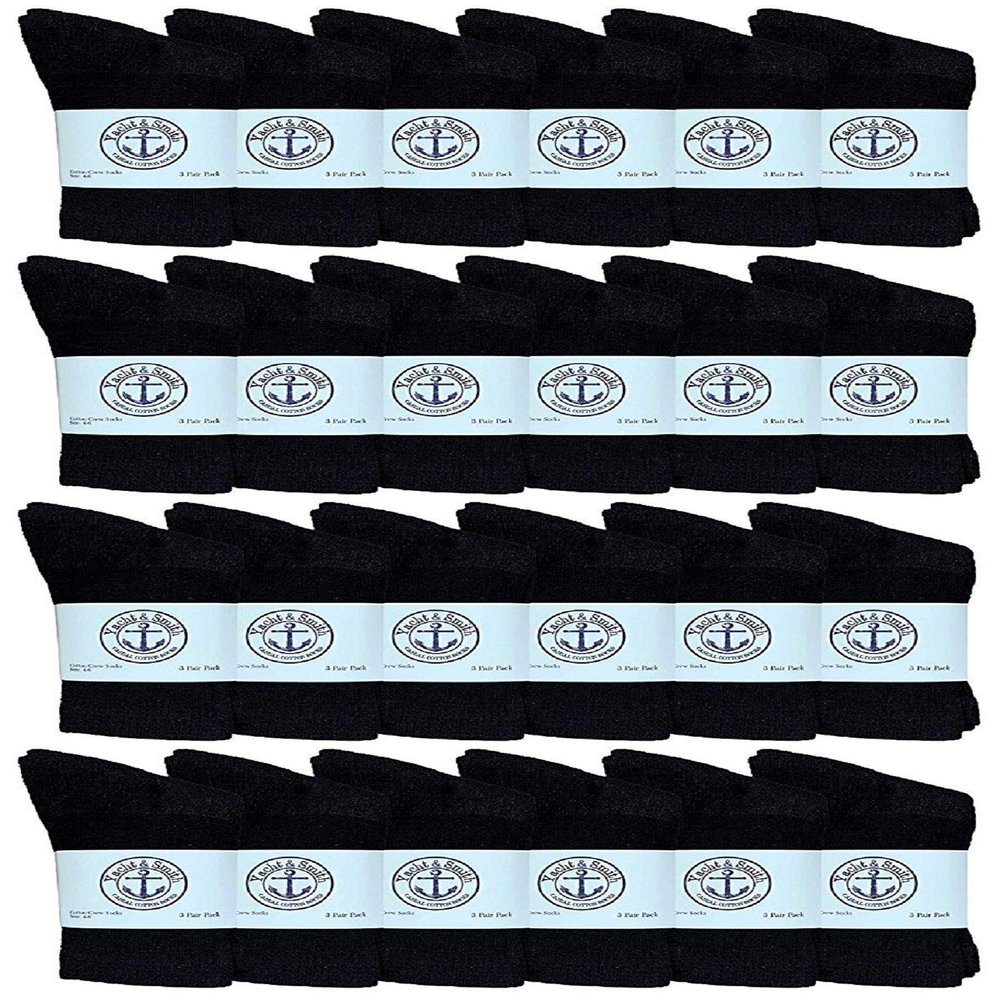 24 Pairs Of Yacht & Smith Wholesale Kids Crew Socks, Childrens Cotton Casual Crew Socks Size 4-6 (Black)