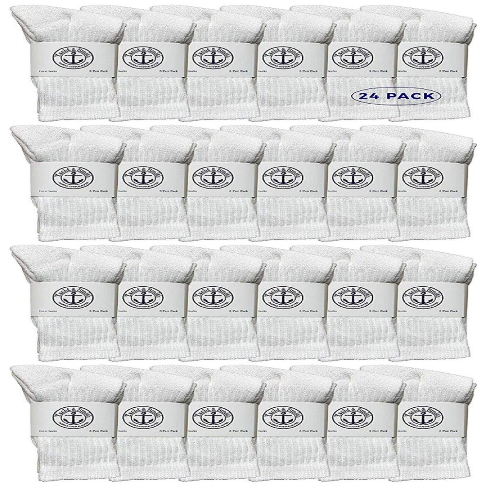 24 Pairs Of Yacht & Smith Wholesale Kids Crew Socks, Childrens Cotton Casual Crew Socks Size 4-6 (White)