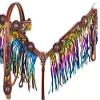 Showman Feather, Sunflower & Cactus Headstall & Breast Collar Set w/Metallic Rainbow Fringe view 1
