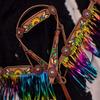 Showman Feather, Sunflower & Cactus Headstall & Breast Collar Set w/Metallic Rainbow Fringe view 2