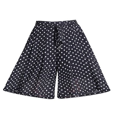 Snoly Women's High Waist Pleated Chiffon Wide Leg Capri Pants Culottes Polka Dot Skirt (Dot, Large)