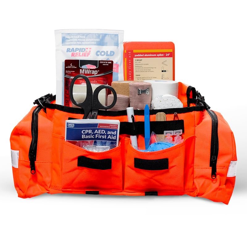 MFASCO Sports First Aid Kit Bag  326-Piece Athletic Medical Kit in Orange EMT Bag, Coach's First Aid Kit for Youth Sports, Soccer, Football, Emergency Sports Kit Supplies for Athlete Sports Injuries