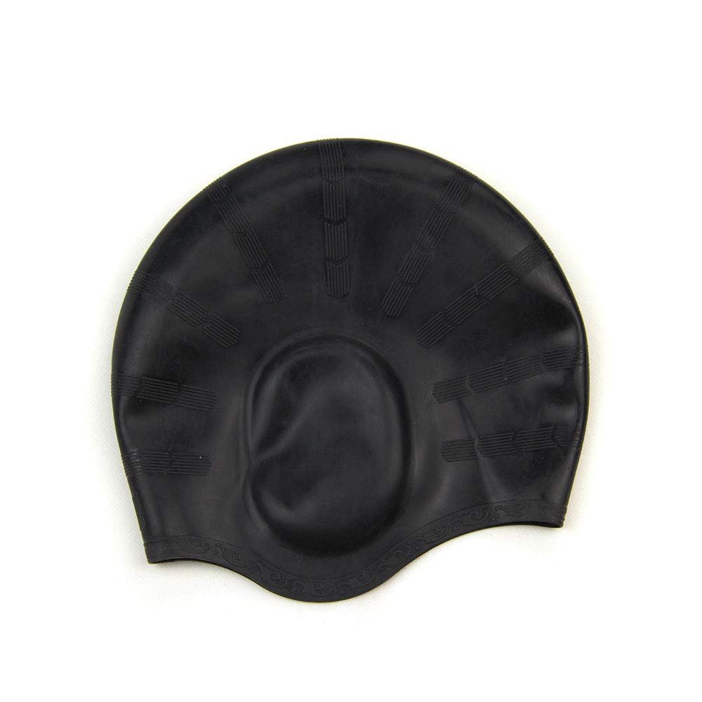 Ucocoon Superior Polyester Cloth Fabric Swimming Cap High Elasticity Swimming Cap for Long Hair Short Hair Woman Girls Men Kids One Size Hat (Black with Ears)