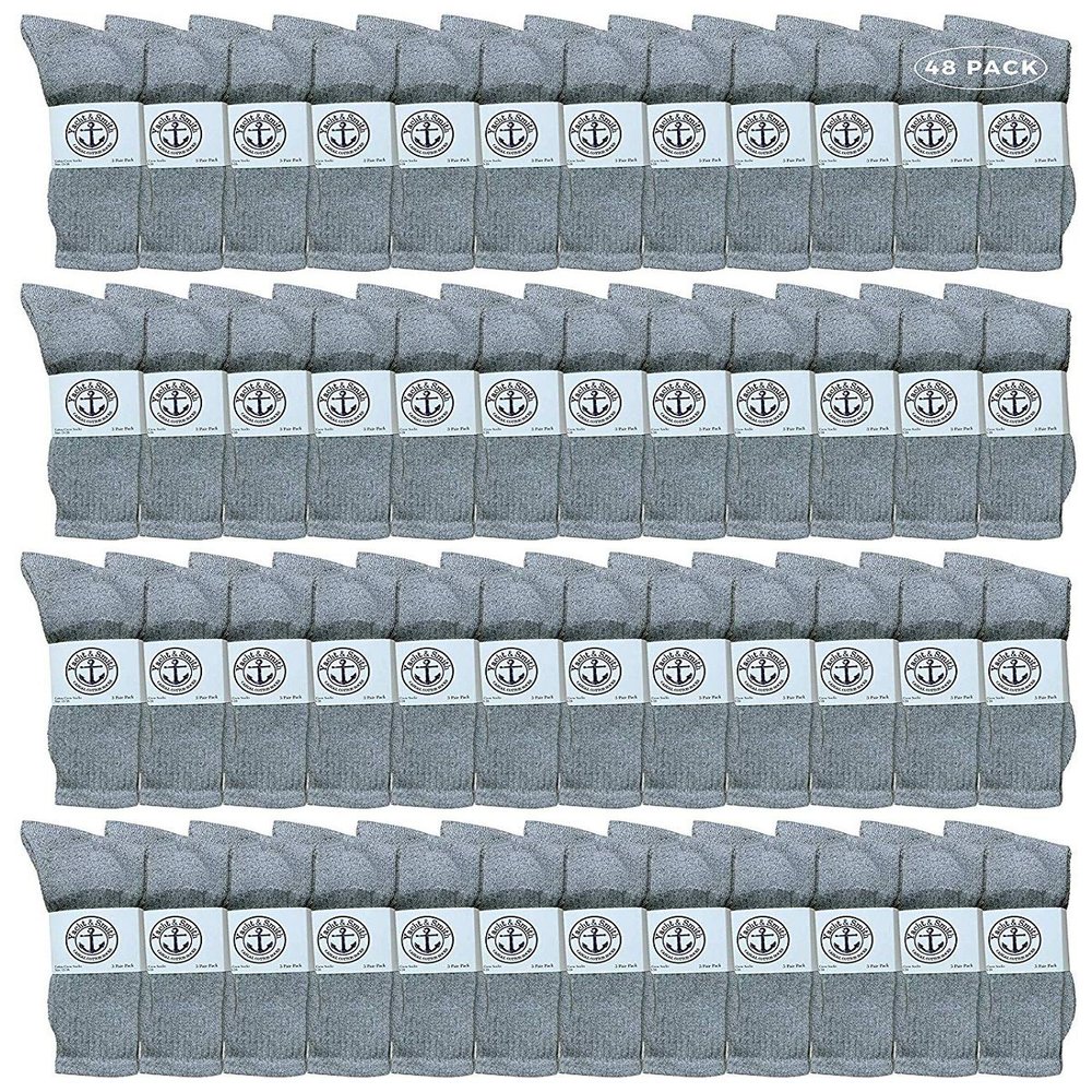 48 Pairs Of Yacht & Smith Wholesale Kids Crew Socks, Childrens Cotton Casual Crew Socks Size 4-6 (Gray)