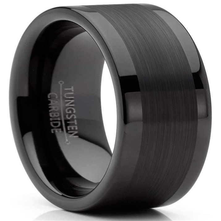 Metal Masters Co. Mens Tungsten Ring Black Wedding Band Brushed Comfort-fit 8MM 15
