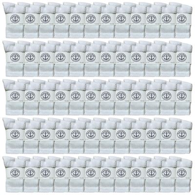 120 Pairs Of Yacht & Smith Wholesale Kids Crew Socks, Childrens Cotton Casual Crew Socks Size 4-6 (White)