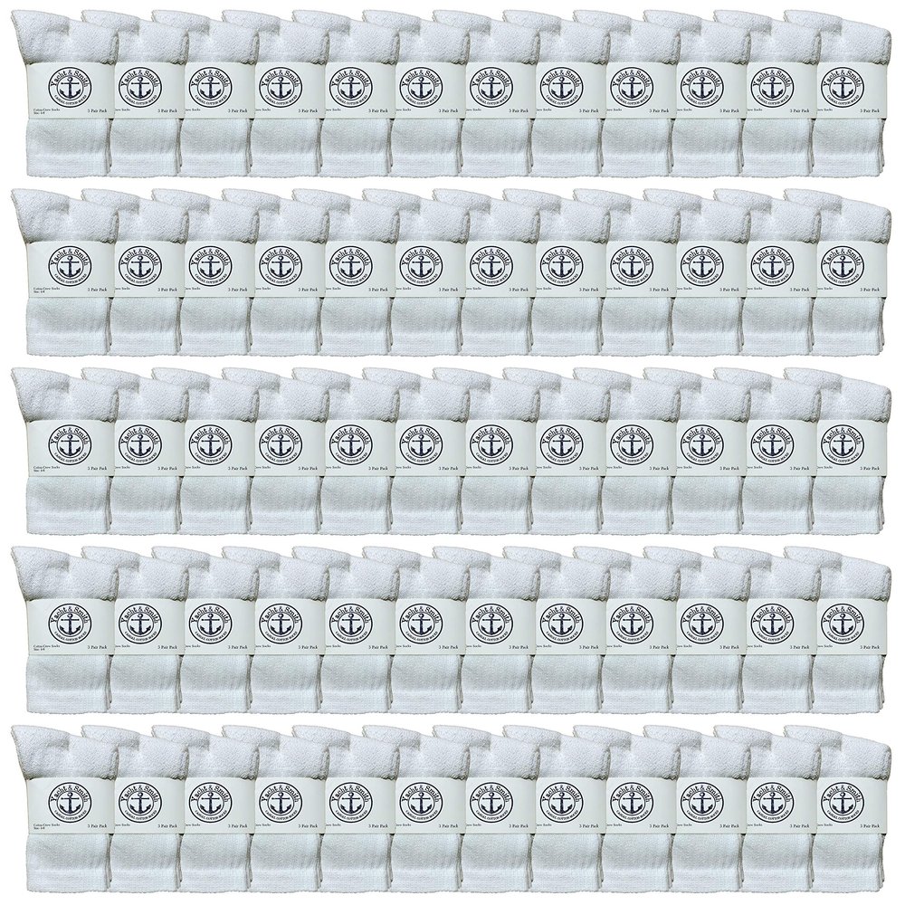 120 Pairs Of Yacht & Smith Wholesale Kids Crew Socks, Childrens Cotton Casual Crew Socks Size 4-6 (White)