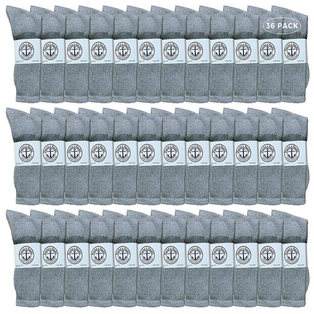 36 Pairs Of Yacht & Smith Wholesale Kids Crew Socks, Childrens Cotton Casual Crew Socks Size 4-6 (Gray)