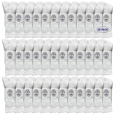 36 Pairs Of Yacht & Smith Wholesale Kids Crew Socks, Childrens Cotton Casual Crew Socks Size 4-6 (White)