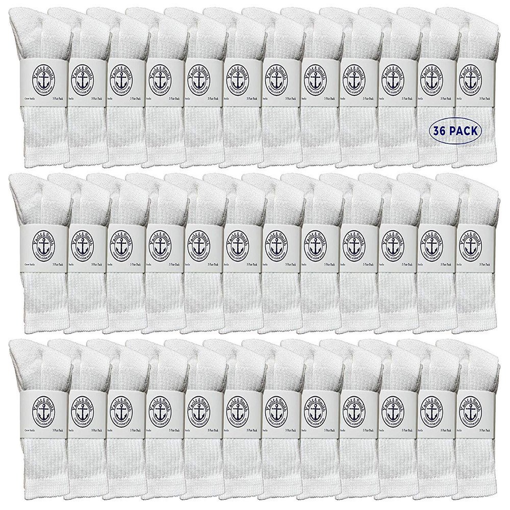 36 Pairs Of Yacht & Smith Wholesale Kids Crew Socks, Childrens Cotton Casual Crew Socks Size 4-6 (White)