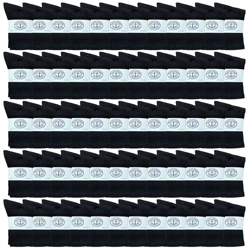 120 Pairs Of Yacht & Smith Wholesale Kids Crew Socks, Childrens Cotton Casual Crew Socks Size 4-6 (Black)