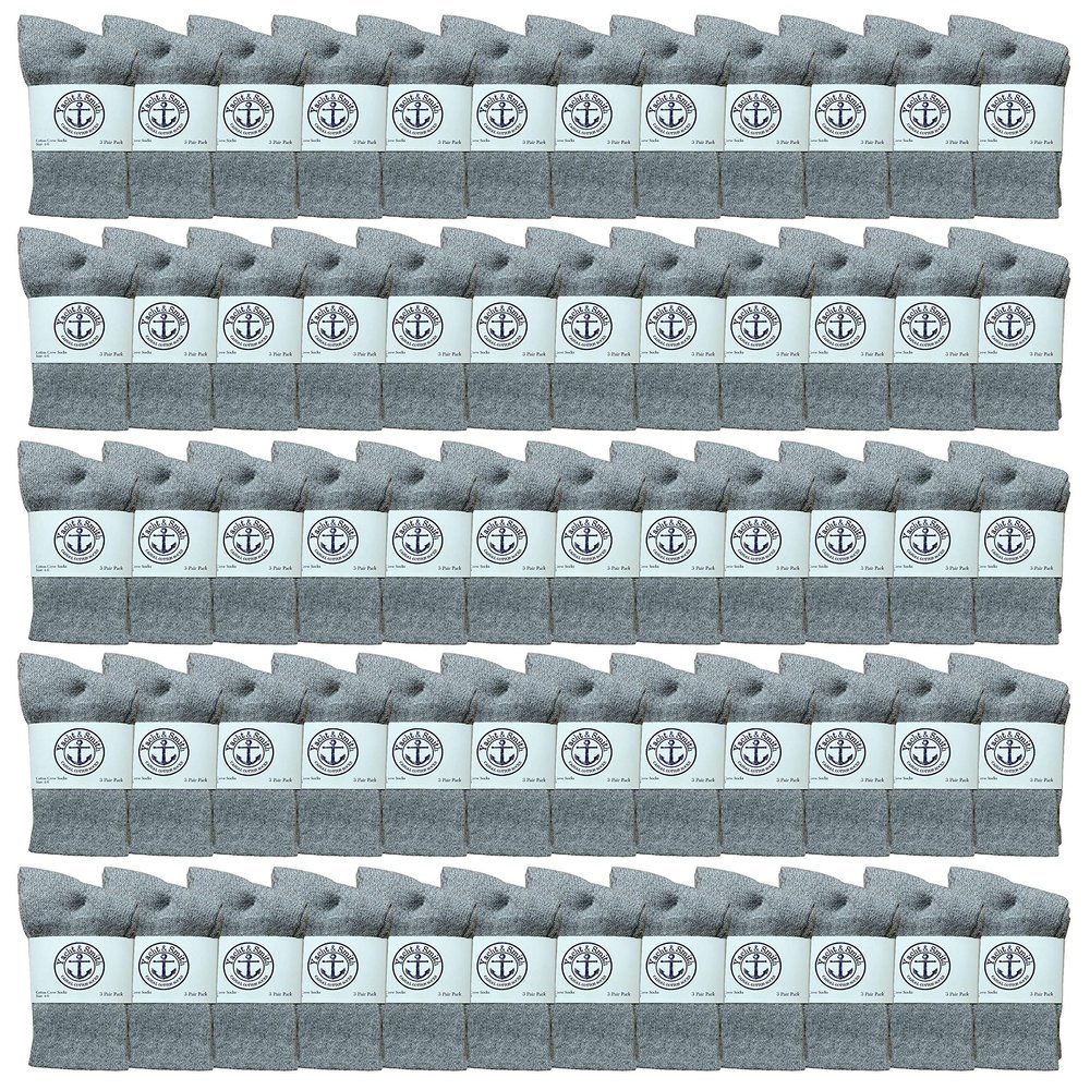 120 Pairs Of Yacht & Smith Wholesale Kids Crew Socks, Childrens Cotton Casual Crew Socks Size 4-6 (Gray)