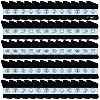 72 Pairs Of Yacht & Smith Wholesale Kids Crew Socks, Childrens Cotton Casual Crew Socks Size 4-6 (Black)