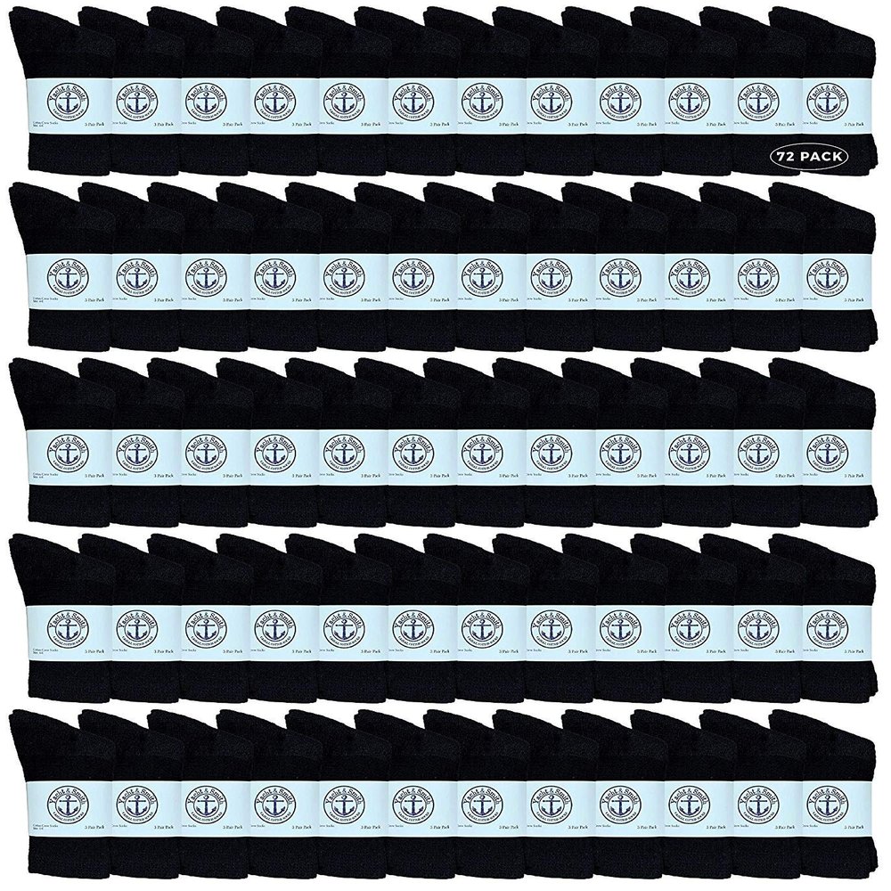 72 Pairs Of Yacht & Smith Wholesale Kids Crew Socks, Childrens Cotton Casual Crew Socks Size 4-6 (Black)