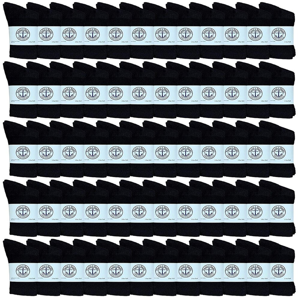 60 Pairs Of Yacht & Smith Wholesale Kids Crew Socks, Childrens Cotton Casual Crew Socks Size 4-6 (Black)