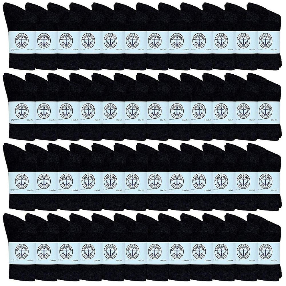48 Pairs Of Yacht & Smith Wholesale Kids Crew Socks, Childrens Cotton Casual Crew Socks Size 4-6 (Black)