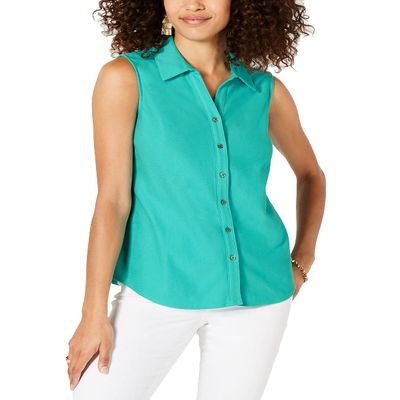 Charter CIub Petite Cotton Shirt Turquoise Stone 2P