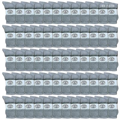 60 Pairs Of Yacht & Smith Wholesale Kids Crew Socks, Childrens Cotton Casual Crew Socks Size 4-6 (Gray)