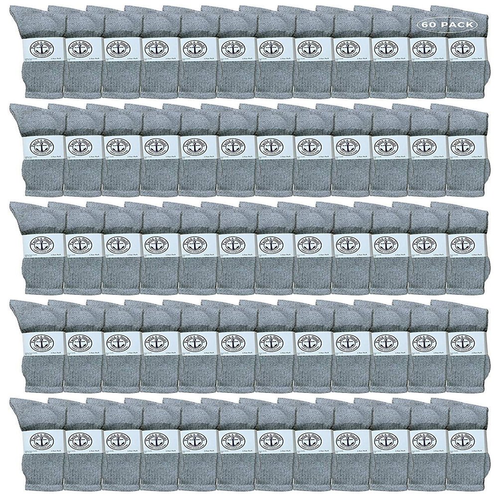60 Pairs Of Yacht & Smith Wholesale Kids Crew Socks, Childrens Cotton Casual Crew Socks Size 4-6 (Gray)