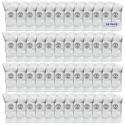 48 Pairs Of Yacht & Smith Wholesale Kids Crew Socks, Childrens Cotton Casual Crew Socks Size 4-6 (White)