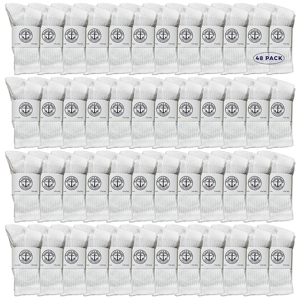 48 Pairs Of Yacht & Smith Wholesale Kids Crew Socks, Childrens Cotton Casual Crew Socks Size 4-6 (White)