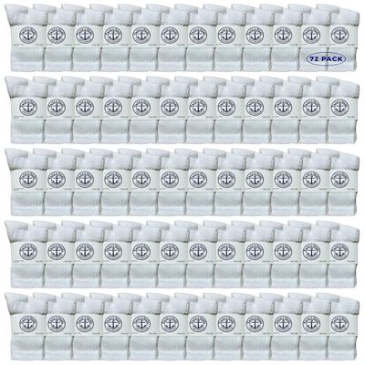 72 Pairs Of Yacht & Smith Wholesale Kids Crew Socks, Childrens Cotton Casual Crew Socks Size 4-6 (White)