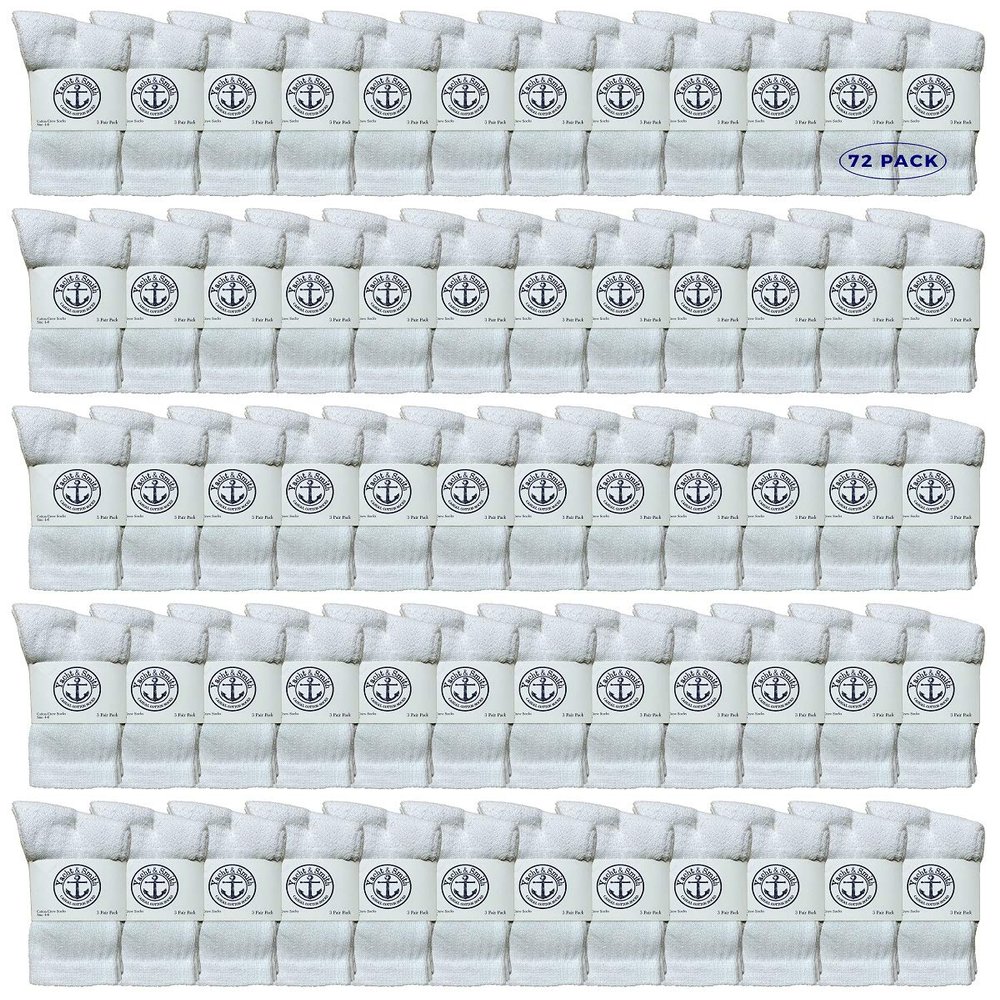 72 Pairs Of Yacht & Smith Wholesale Kids Crew Socks, Childrens Cotton Casual Crew Socks Size 4-6 (White)