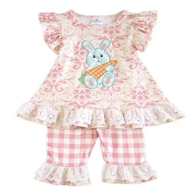 Pink Girls Easter Bunny Ruffle Capri Set