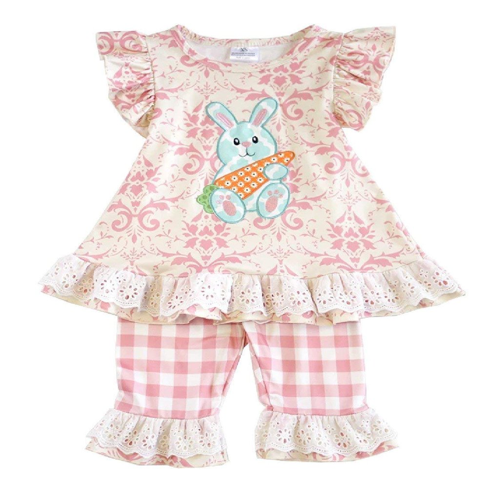 Pink Girls Easter Bunny Ruffle Capri Set