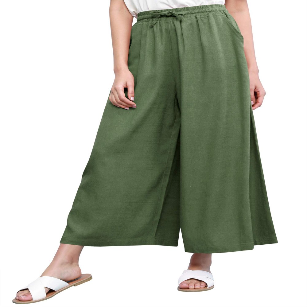 Come Together California CTC Womens Washed Linen Casual Loose Wide Leg Pants Pocket Pant with Draw String M Green