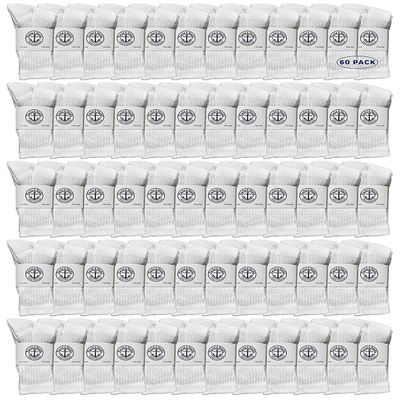 60 Pairs Of Yacht & Smith Wholesale Kids Crew Socks, Childrens Cotton Casual Crew Socks Size 4-6 (White)