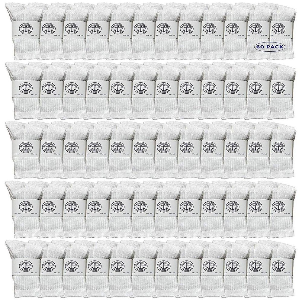 60 Pairs Of Yacht & Smith Wholesale Kids Crew Socks, Childrens Cotton Casual Crew Socks Size 4-6 (White)