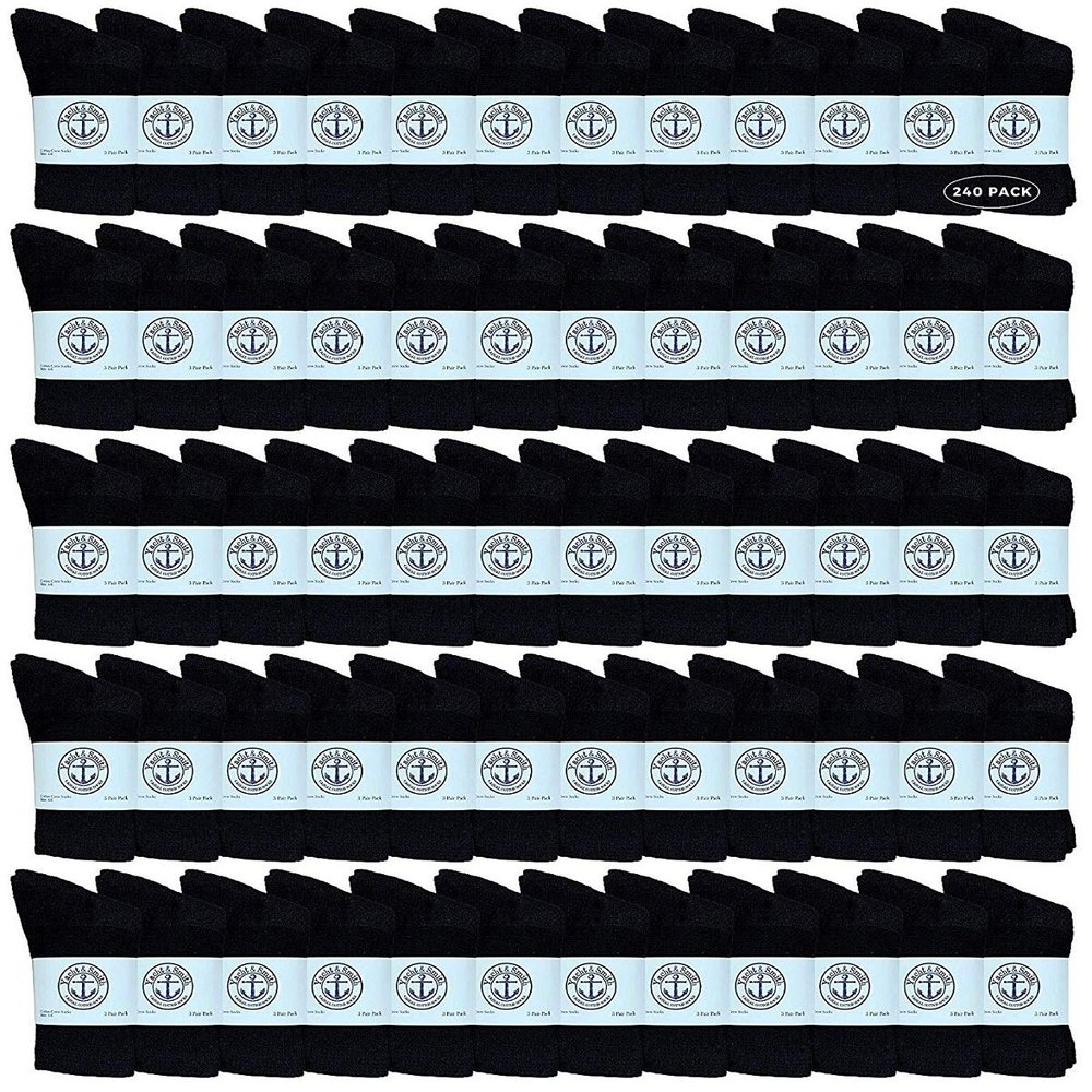 240 Pairs Of Yacht & Smith Wholesale Kids Crew Socks, Childrens Cotton Casual Crew Socks Size 4-6 (Black)