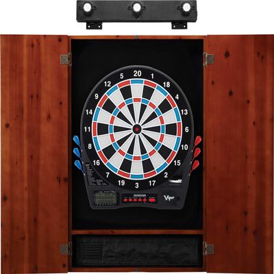 Viper Showdown Electronic Dartboard, Metropolitan Cinnamon Cabinet & Shadow Buster Dartboard Light Bundle